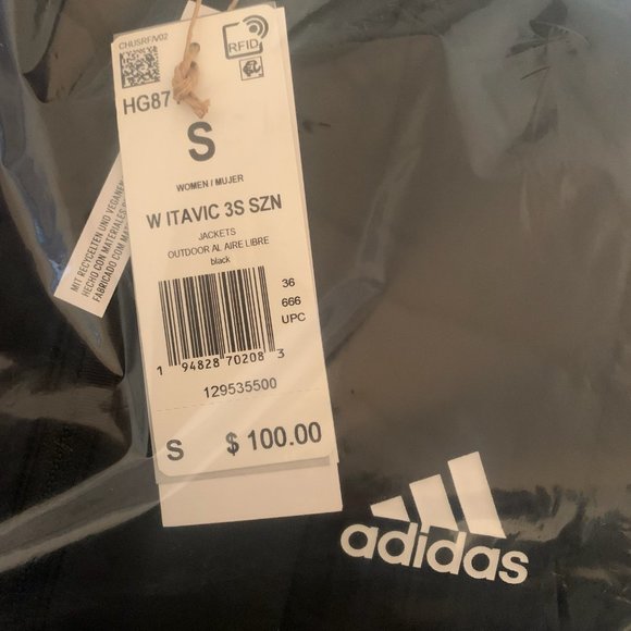 NWT ADIDAS ITAVIC WOMEN'S 3-STRIPES SEASONAL COAT BLACK WITH WHITE SMALL - Picture 8 of 10